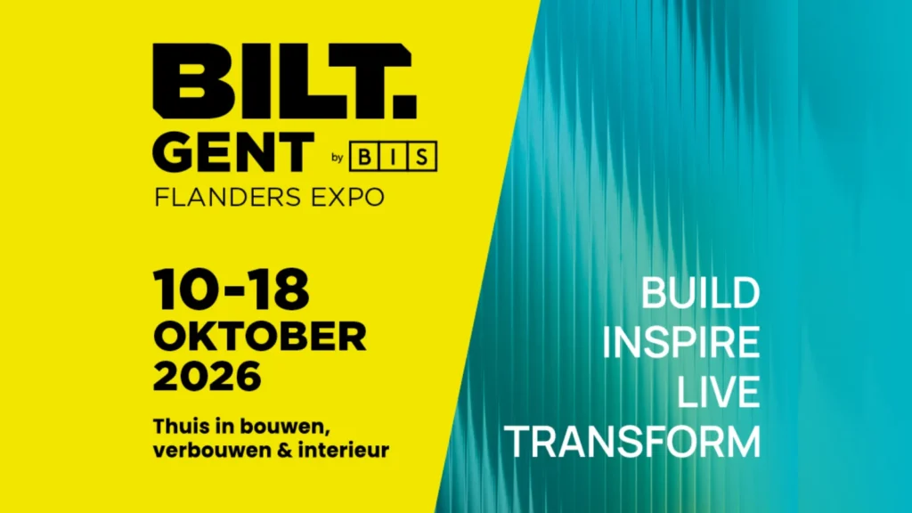 Affiche van BILT Gent 2026 by BIS, van 10 tot 18 oktober in Flanders Expo: thuis in bouwen, verbouwen en interieur