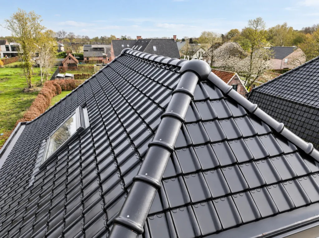 Dakrenovatie De Pinte: detail van de nokpannen