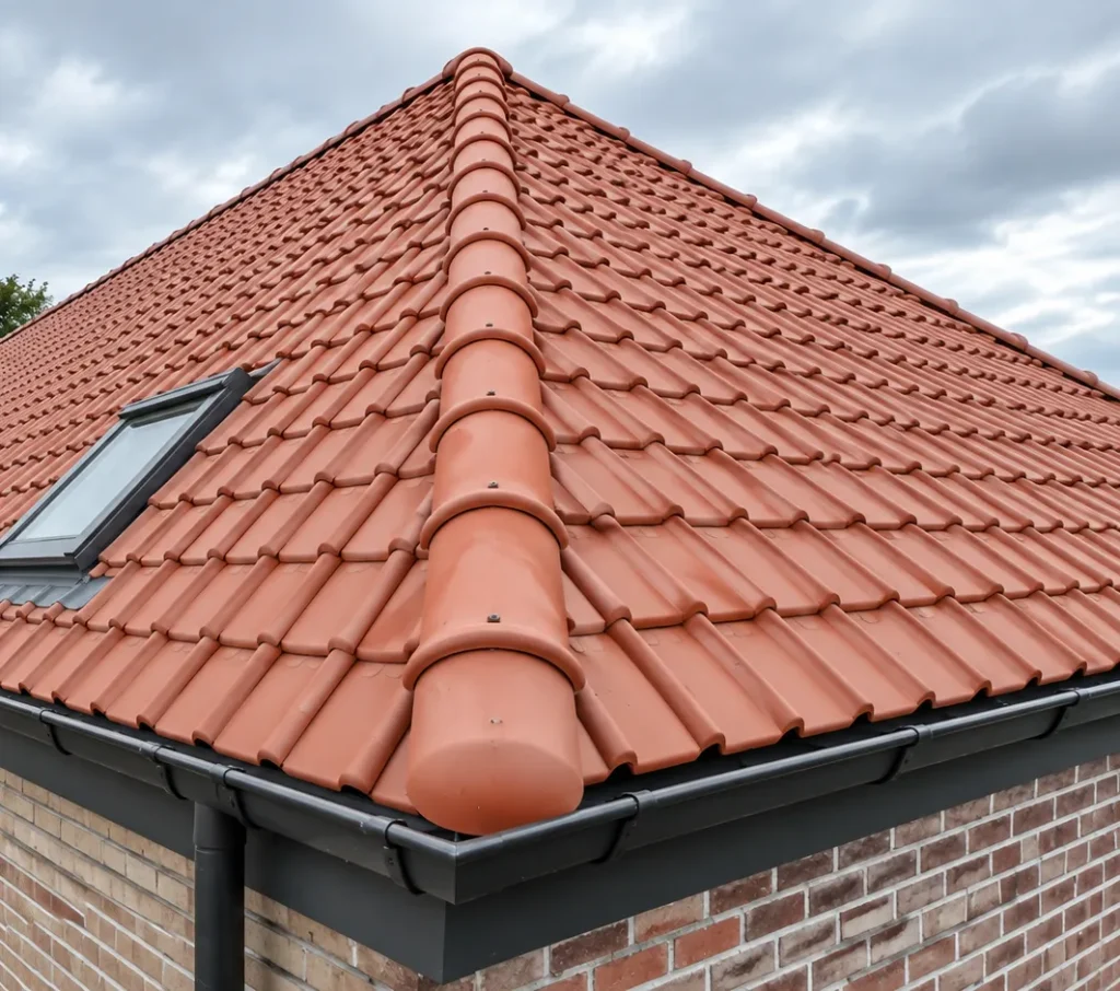 Dakrenovatie Geraardsbergen: detail van de nok en een dakraam