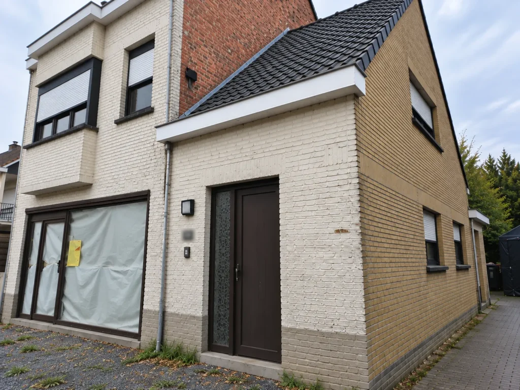 Gevelrenovatie Evergem: de oude gevelsteen rond de voordeur vóór de werken