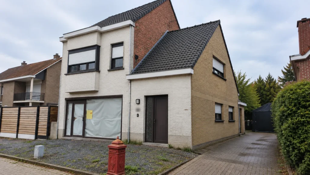 Gevelrenovatie Evergem: de woning vóór de werken, met de oude gevelsteen
