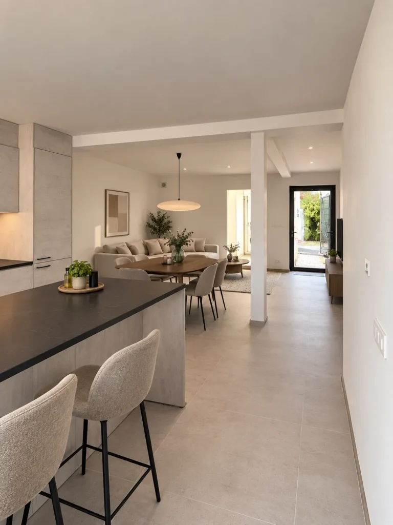 Totaalrenovatie Latem: de open keuken en leefruimte na de renovatie