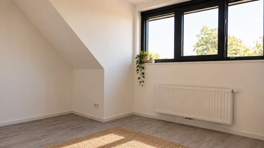 Totaalrenovatie Latem: een slaapkamer met nieuwe ramen onder het dak