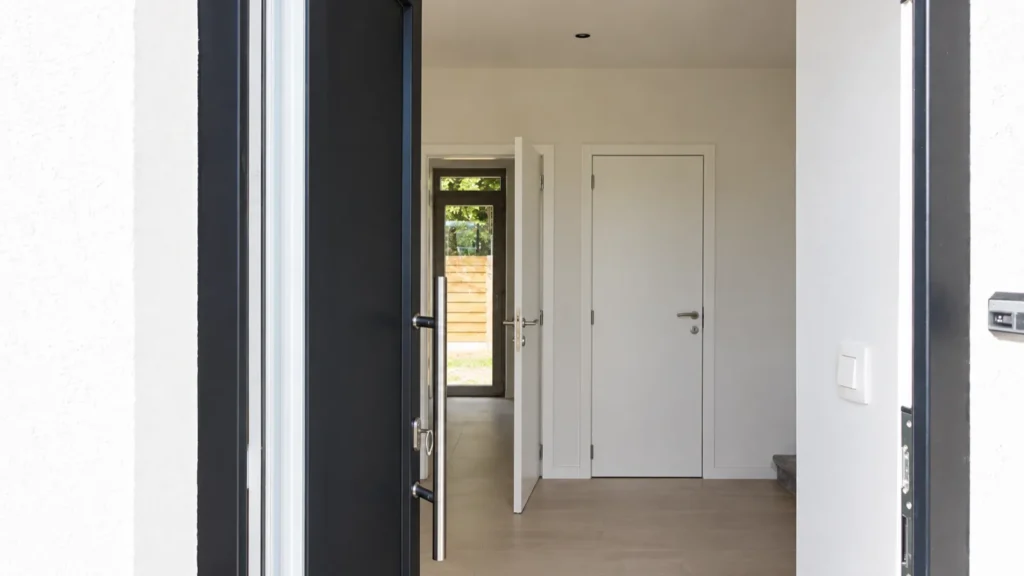 Totaalrenovatie Wetteren: de inkom met zicht op de nieuwe binnendeuren