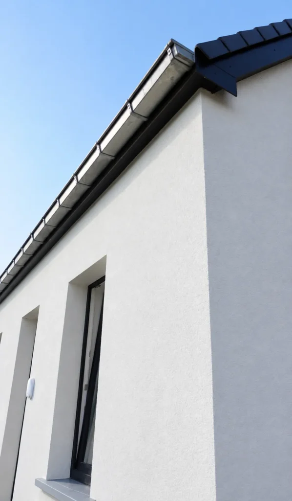 Totaalrenovatie Wetteren: detail van de nieuwe gevel en dakgoot