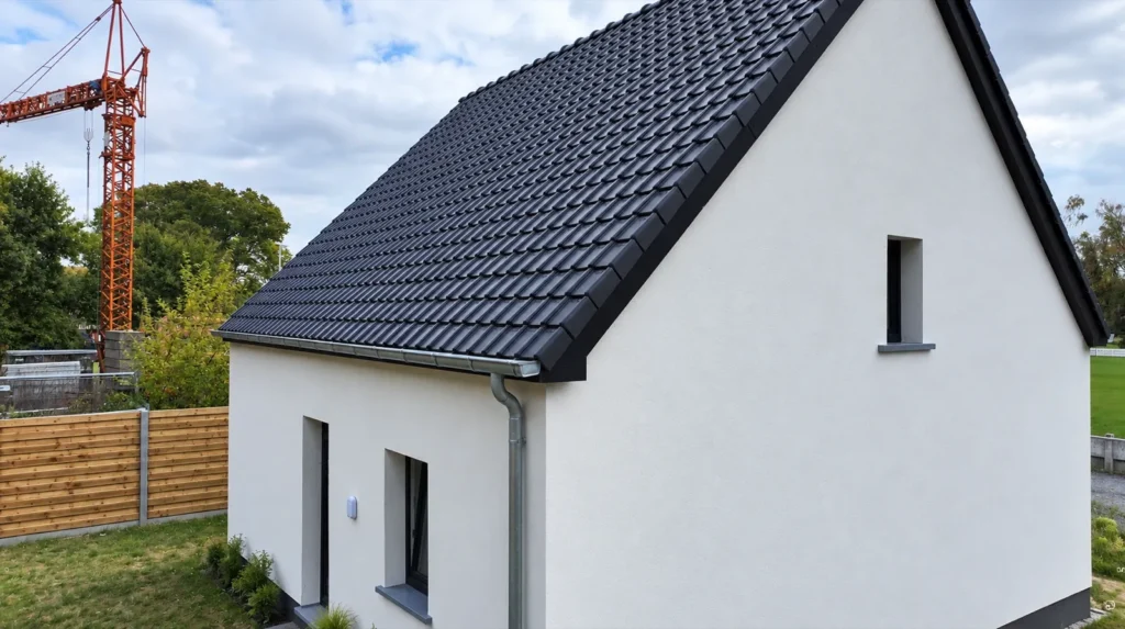 Totaalrenovatie Wetteren: de zijgevel met het nieuwe dak
