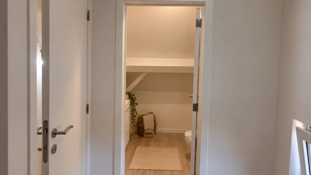 Totaalrenovatie Wetteren: zicht vanuit de gang op de zolderkamer